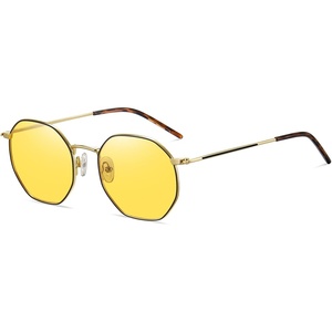 image:imageDUCO Night Vision Glasses for Men Women Chic Metal Polygon Frame AntiGlare UV400 Protection Yellow Polarized Lens 309YBlack Gold Frame Night Vision Lens