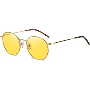 image:imageDUCO Night Vision Glasses for Men Women Chic Metal Polygon Frame AntiGlare UV400 Protection Yellow Polarized Lens 309YGold Frame Night Vision Lens