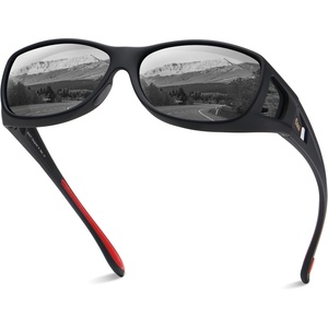 image:imageDUCO Polarized Fitover Sunglasses UV400 Protection amp HD for Unisex 895306 M Black Frame Red Temple Grey Lens