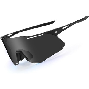 image:imageDUCO Polarized Sports Sunglasses for Men and Women UV400 Lightweight Durable for Cycling Baseball Fishing Running DC0045Black Frame Black Temple Gray Lens