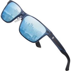 image:imageDUCO Polarized Sunglasses for Men Lightweight Carbon Fiber UV400 Protection Square Sun Glasses 8207Blue Frame Revo Blue Lens