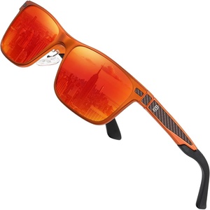 image:imageDUCO Polarized Sunglasses for Men Lightweight Carbon Fiber UV400 Protection Square Sun Glasses 8207Orange Frame Revo Red Lens