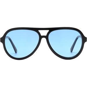 image:imageDUCO Retro Aviator Polarized Sunglasses Women Men Vintage Double Bridge Sun Glasses Classic Shades DC1208Black Frame Transparent Blue Lens