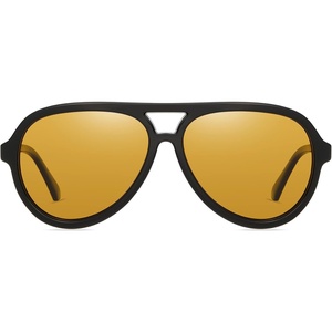 image:imageDUCO Retro Aviator Polarized Sunglasses Women Men Vintage Double Bridge Sun Glasses Classic Shades DC1208Black Frame Yellow Lens
