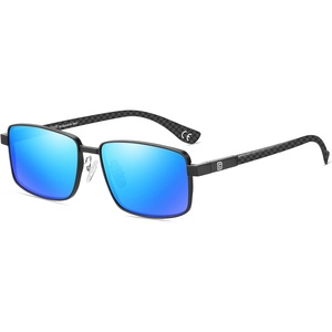 image:imageDUCO Retro Rectangular Polarized Sunglasses for Men Trendy Carbon Fiber ShadesBlack Frame Blue Lens
