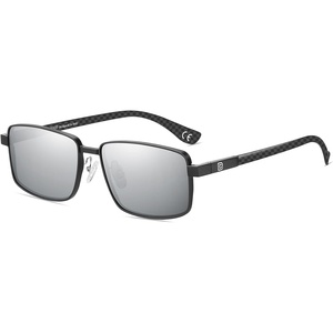 image:imageDUCO Retro Rectangular Polarized Sunglasses for Men Trendy Carbon Fiber ShadesBlack Frame Silver Lens