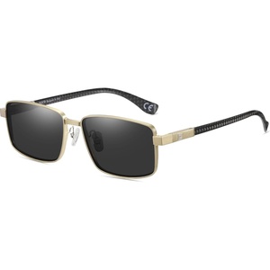 image:imageDUCO Retro Rectangular Polarized Sunglasses for Men Trendy Carbon Fiber ShadesGold Frame Black Temple Grey Lens
