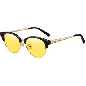 image:imageDUCO Round SemiRimless Night Vision Driving Glasses Polarized Anti Glare Eyewear for Men and Women HD Yellow TintedBlack Frame Night Vision Lens