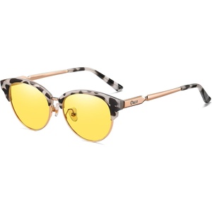 image:imageDUCO Round SemiRimless Night Vision Driving Glasses Polarized Anti Glare Eyewear for Men and Women HD Yellow TintedGray Tortoise Frame Night Vision Lens