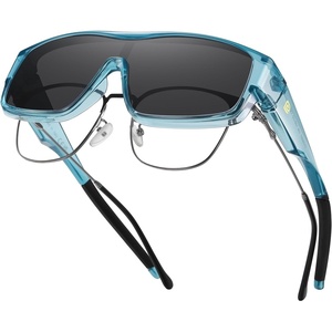 image:imageDUCO Sports Polarized Fit Over Sunglasses for Men Women Wrap Around Wear Over Glasses for Cycling FishingB Transparent Blue Frame Gray Lens