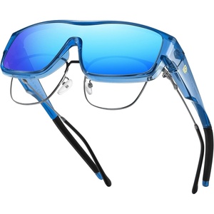 image:imageDUCO Sports Polarized Fit Over Sunglasses for Men Women Wrap Around Wear Over Glasses for Cycling FishingB Transparent Blue Frame Revo Blue Lens
