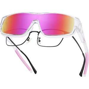 image:imageDUCO Sports Polarized Fit Over Sunglasses for Men Women Wrap Around Wear Over Glasses for Cycling FishingB Transparent Frame Revo Pink Lens