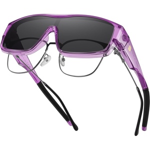 image:imageDUCO Sports Polarized Fit Over Sunglasses for Men Women Wrap Around Wear Over Glasses for Cycling FishingB Transparent Purple Frame Gray Lens