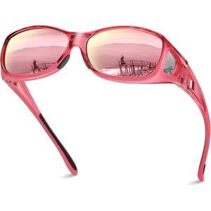 image:imageDUCO Wraparound Fitover Glasses Polarized Wear Over Sunglasses for Men Women UV Protection Sun Glasses Driving 8953 M Size Transparent pink Frame Pink Lens