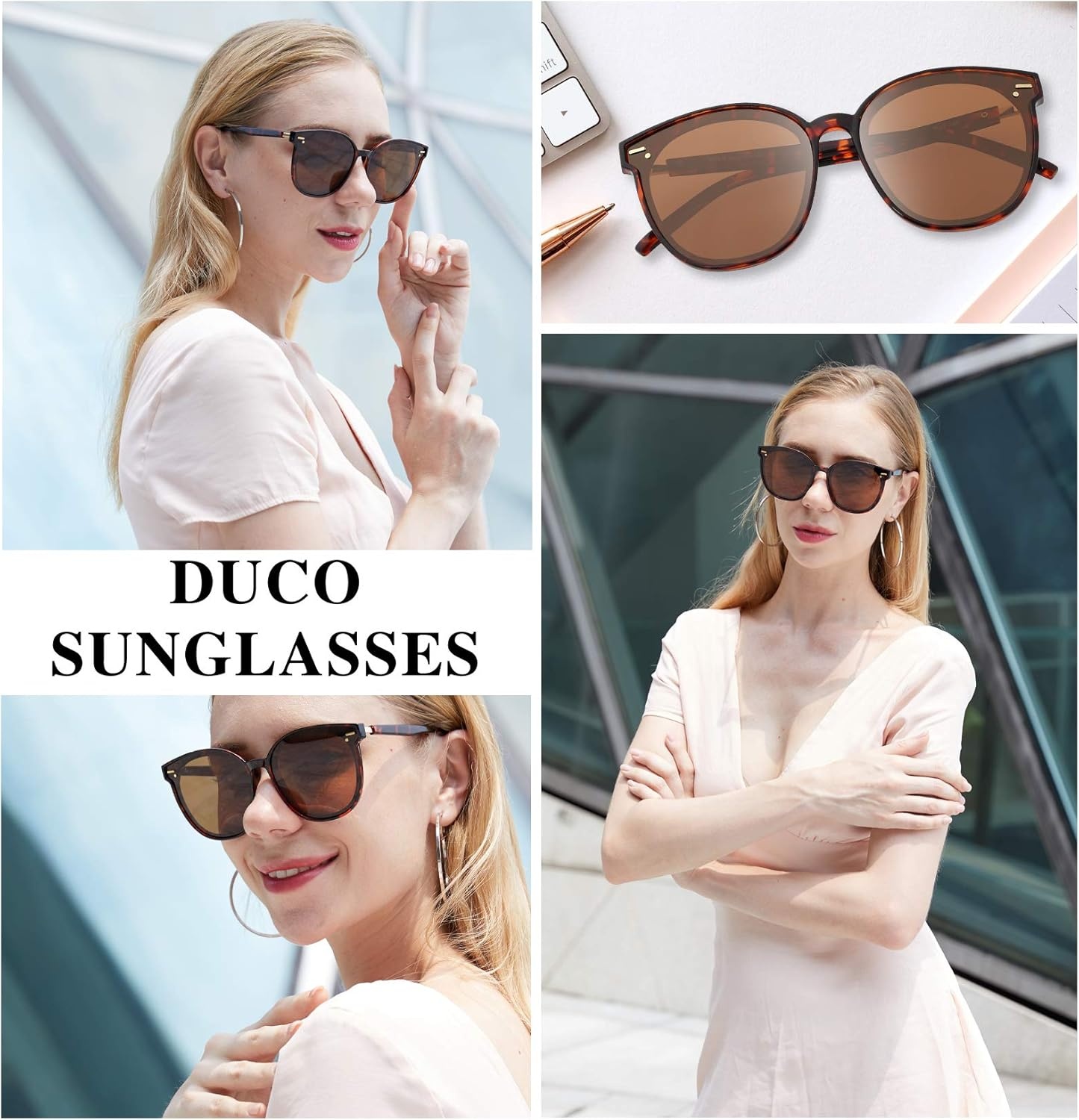 image:imageDUCO Retro Round Polarized Sunglasses for Women Men Oversized Vintage Shades W017 L Size Tortoise Brown Frame Brown Lens