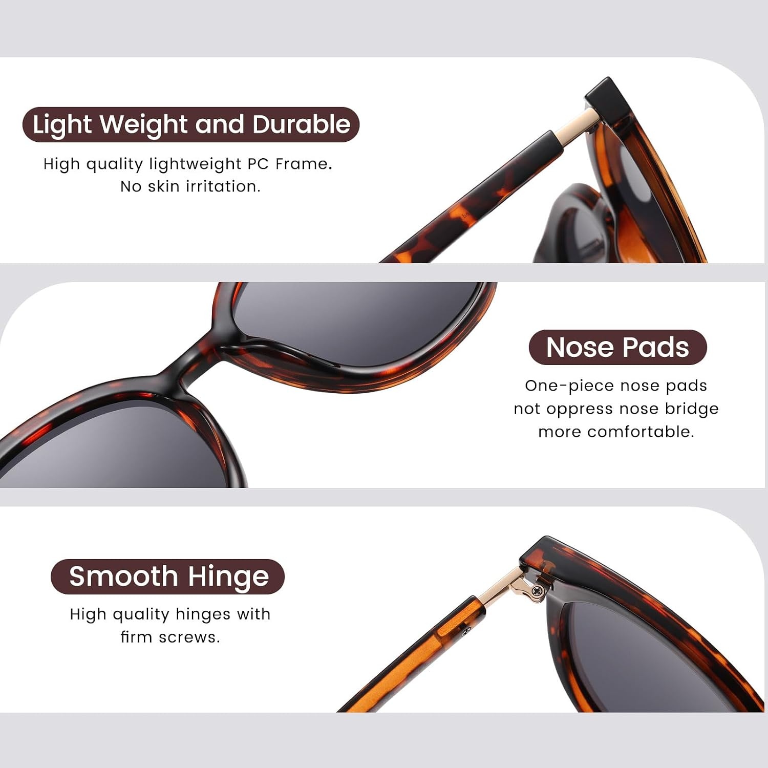 image:imageDUCO Retro Round Polarized Sunglasses for Women Men Oversized Vintage Shades W017 L Size Tortoise Brown Frame Grey Lens