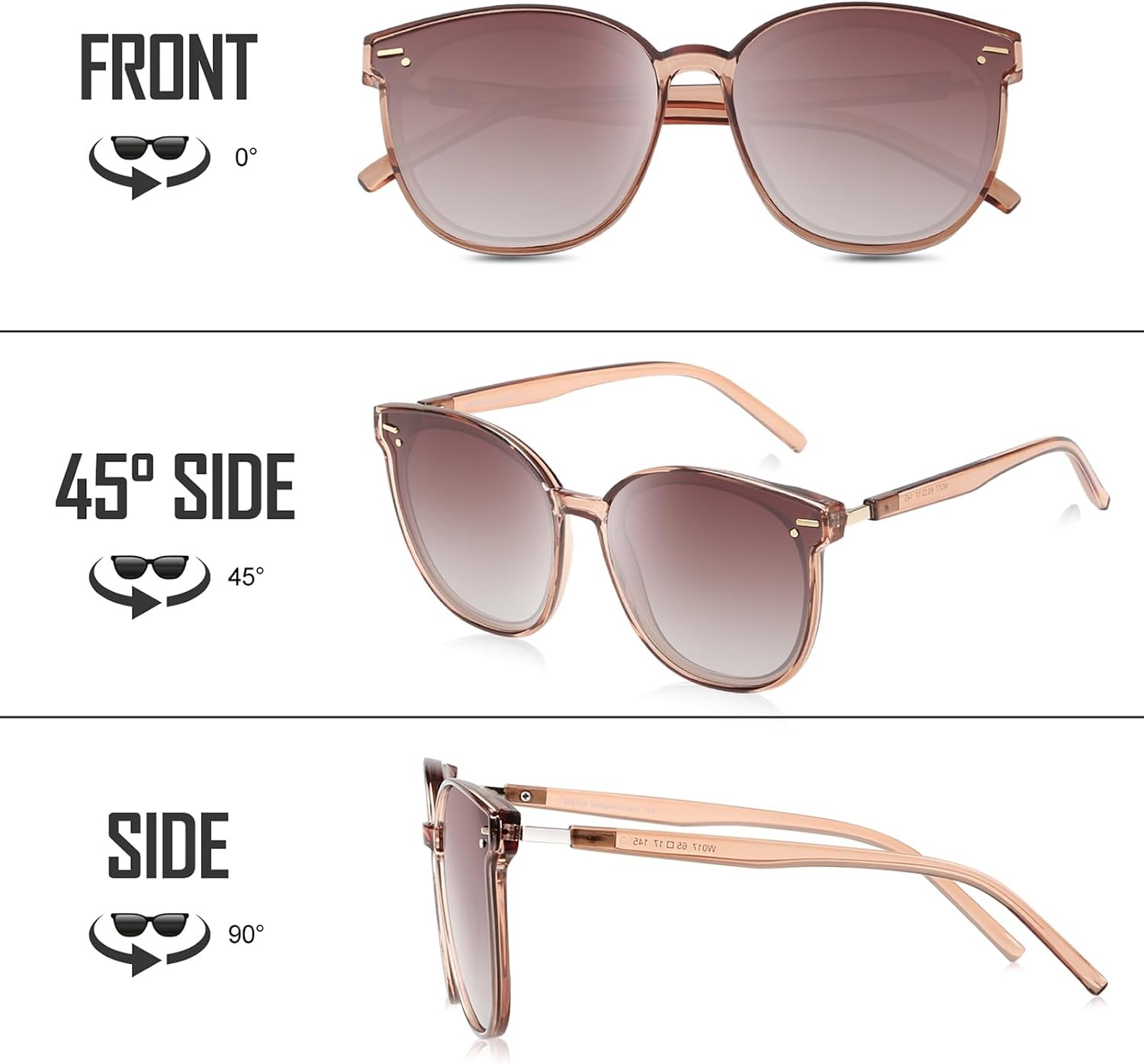 image:imageDUCO Retro Round Polarized Sunglasses for Women Men Oversized Vintage Shades W017 L Size Transparent Frame Brown Lens