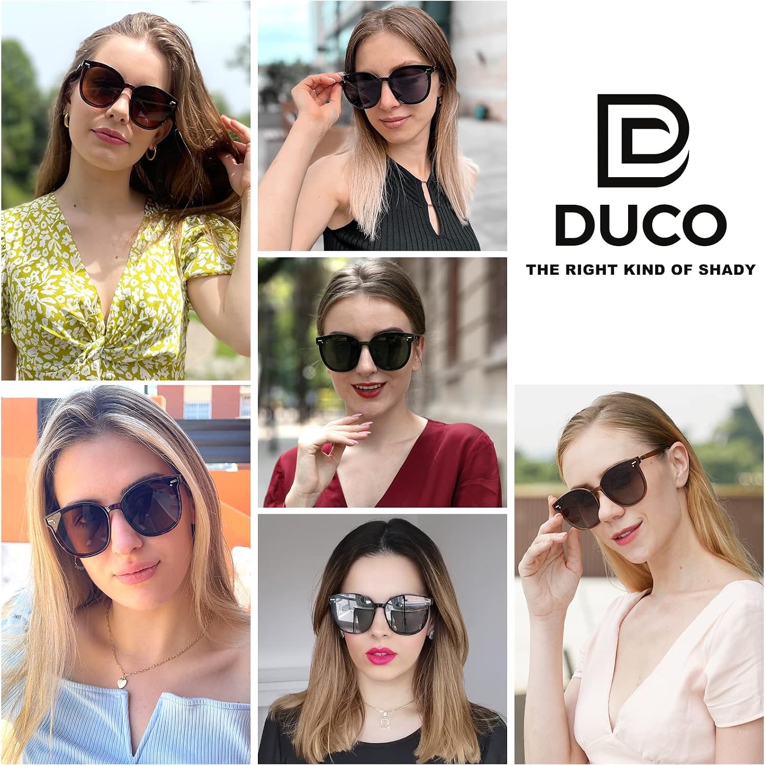 image:imageDUCO Retro Round Polarized Sunglasses for Women Men Oversized Vintage Shades W017 L Size Transparent Frame Brown Lens