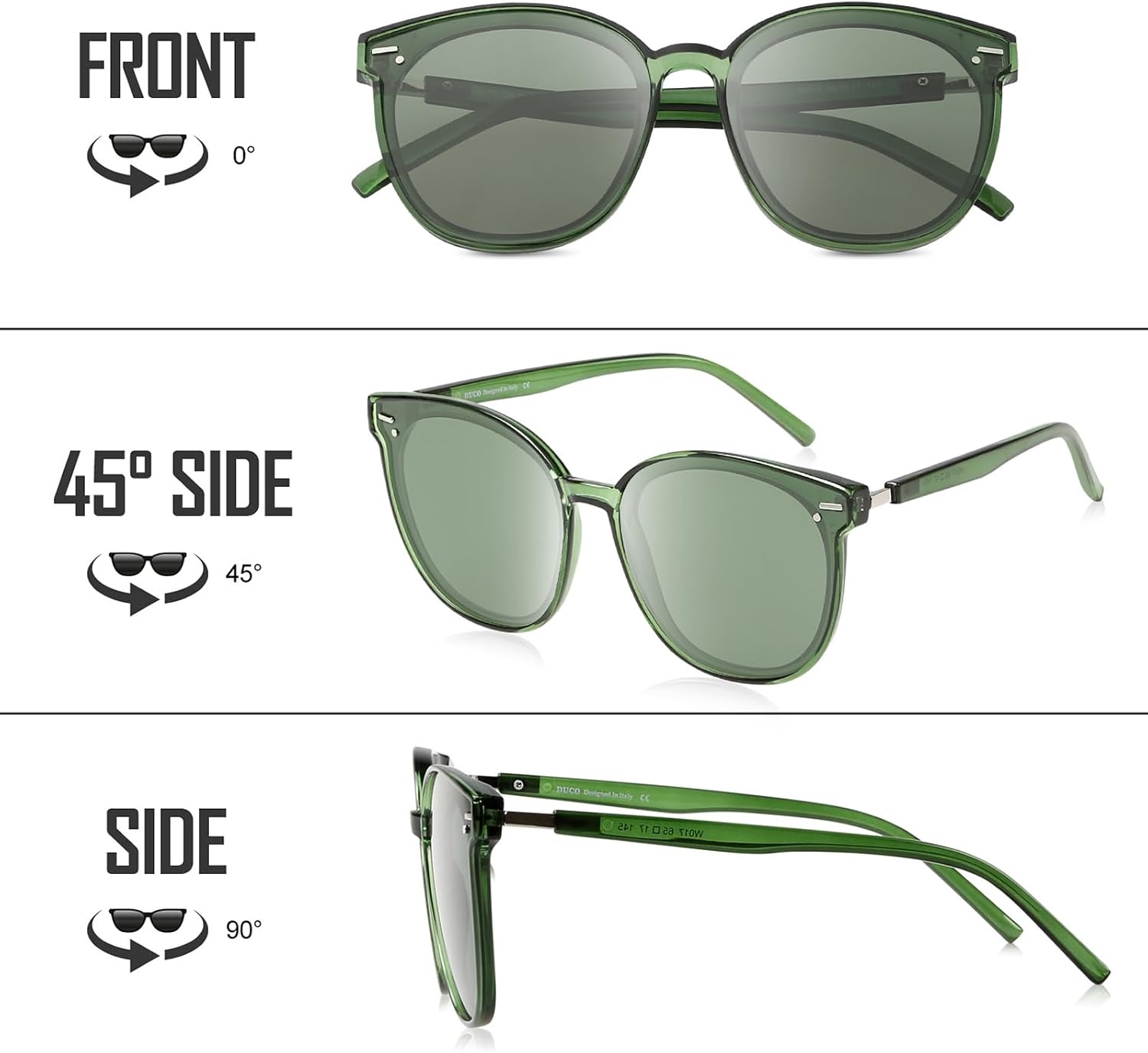 image:imageDUCO Retro Round Polarized Sunglasses for Women Men Oversized Vintage Shades W017 L Size Transparent Green Frame Green Lens