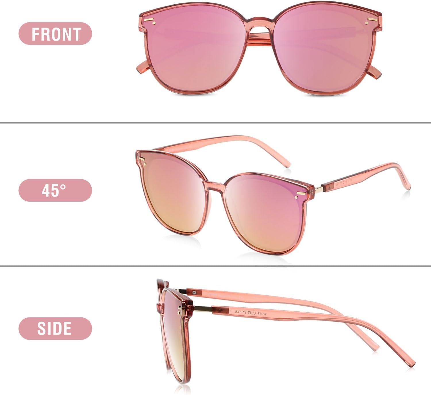 image:imageDUCO Retro Round Polarized Sunglasses for Women Men Oversized Vintage Shades W017 L Size Transparent Pink Frame Revo Pink Lens