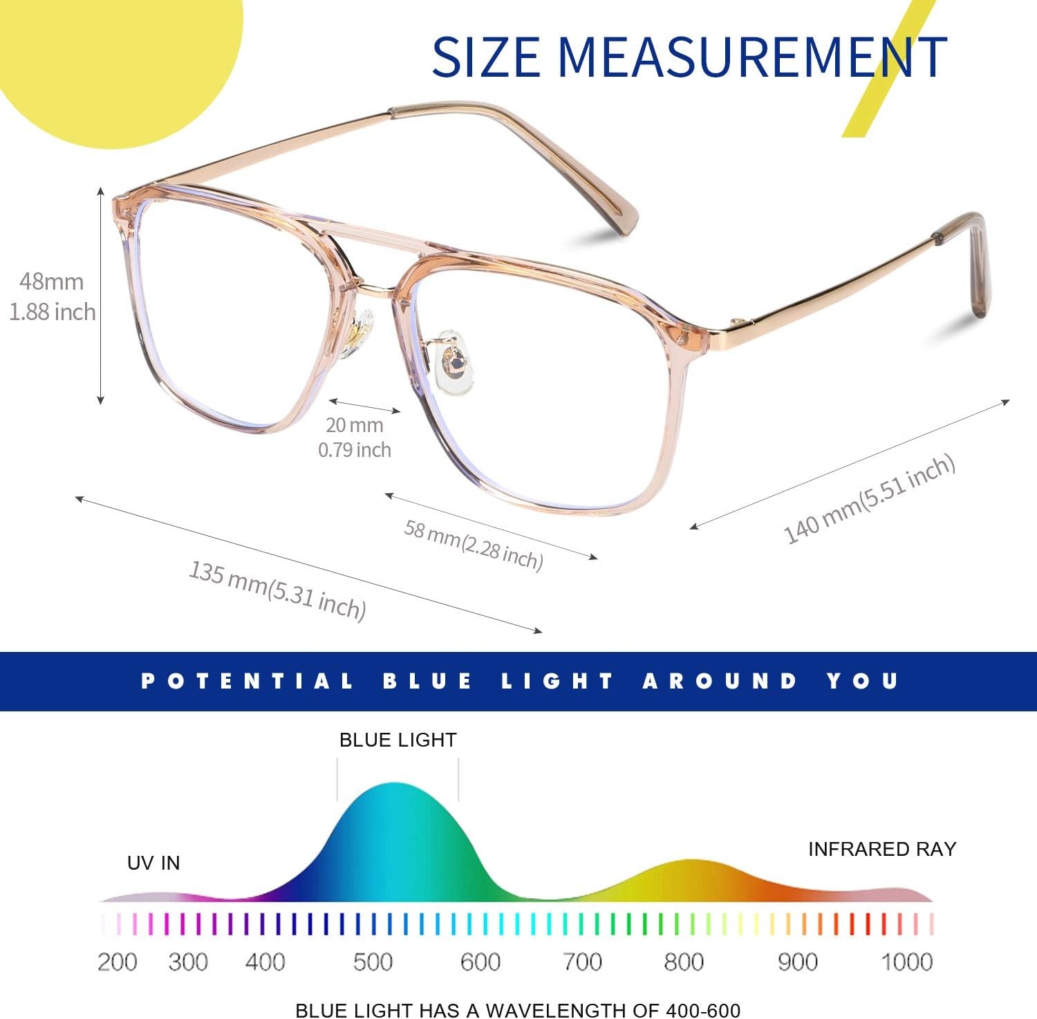 image:imageDUCO Retro Square Aviator Blue Light Glasses for Men Oversized Blue Ray Blocking Glasses Computer Glasses 70s Vintage Double Bridge Fashion Eyeglasses W022