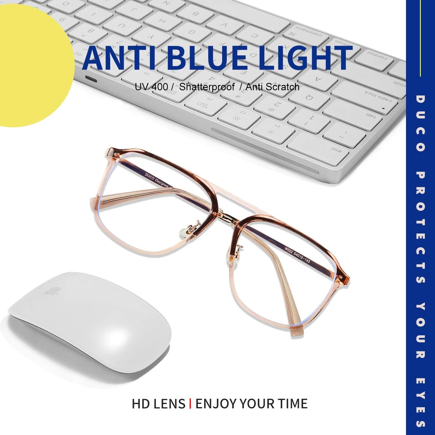 image:imageDUCO Retro Square Aviator Blue Light Glasses for Men Oversized Blue Ray Blocking Glasses Computer Glasses 70s Vintage Double Bridge Fashion Eyeglasses W022
