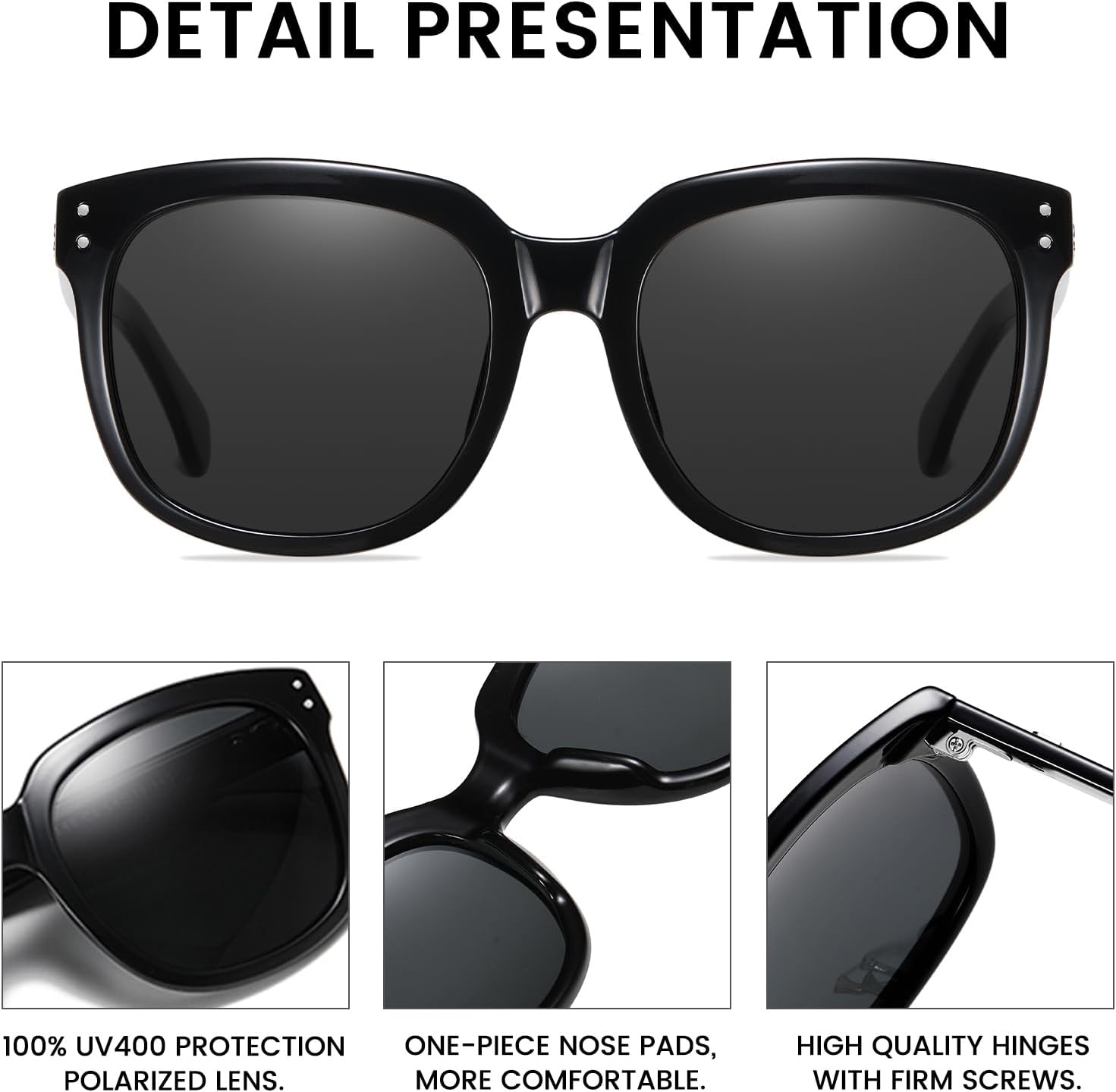 image:imageDUCO Retro Vintage Oversized Square Sunglasses for Women Big Luxury Womens Sun Glasses UV Protection DC2148Black
