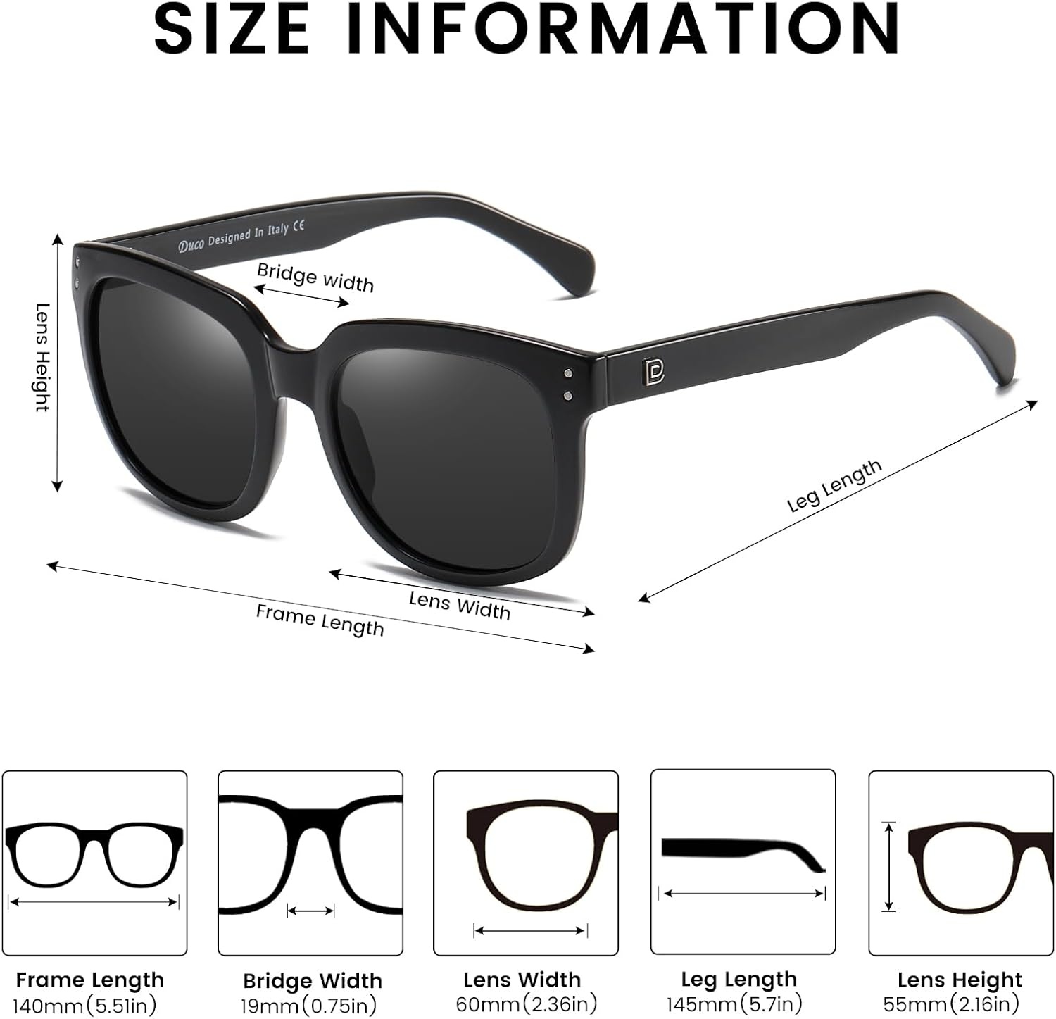 image:imageDUCO Retro Vintage Oversized Square Sunglasses for Women Big Luxury Womens Sun Glasses UV Protection DC2148Black
