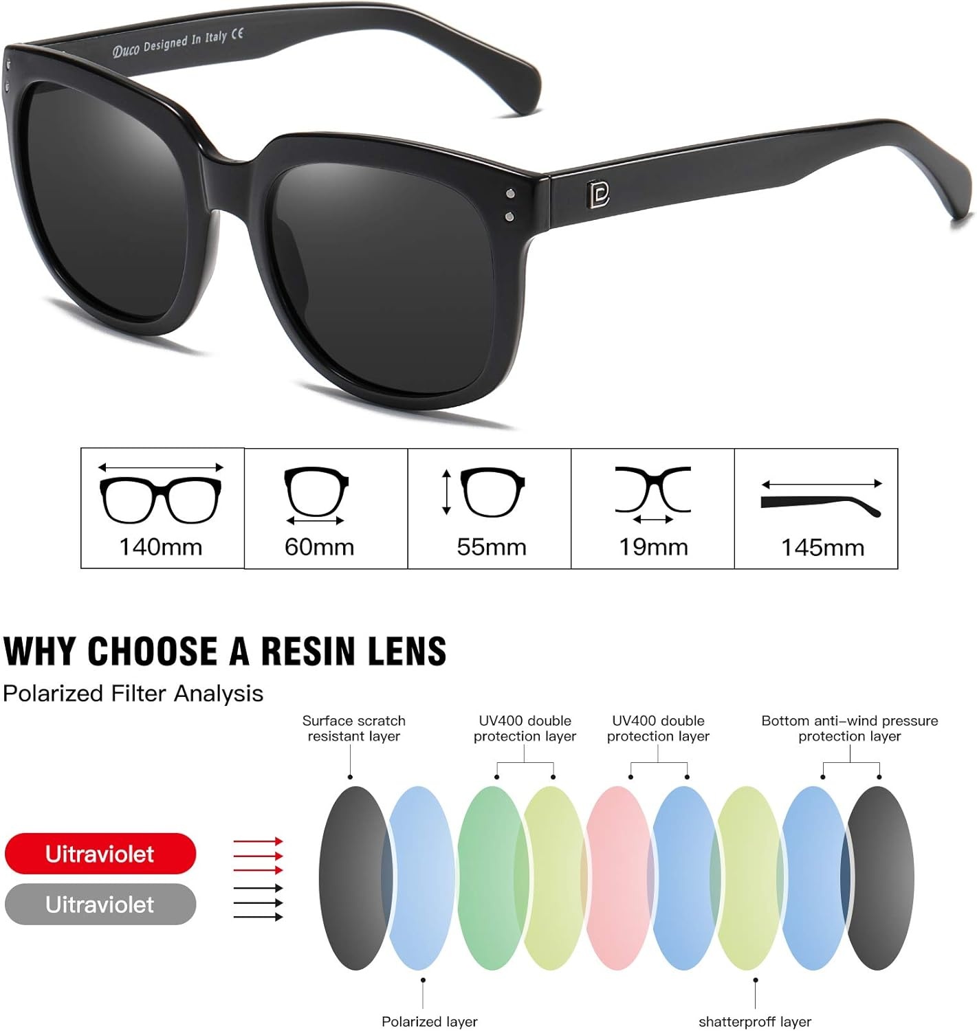 image:imageDUCO Retro Vintage Oversized Square Sunglasses for Women Big Luxury Womens Sun Glasses UV Protection DC2148Black
