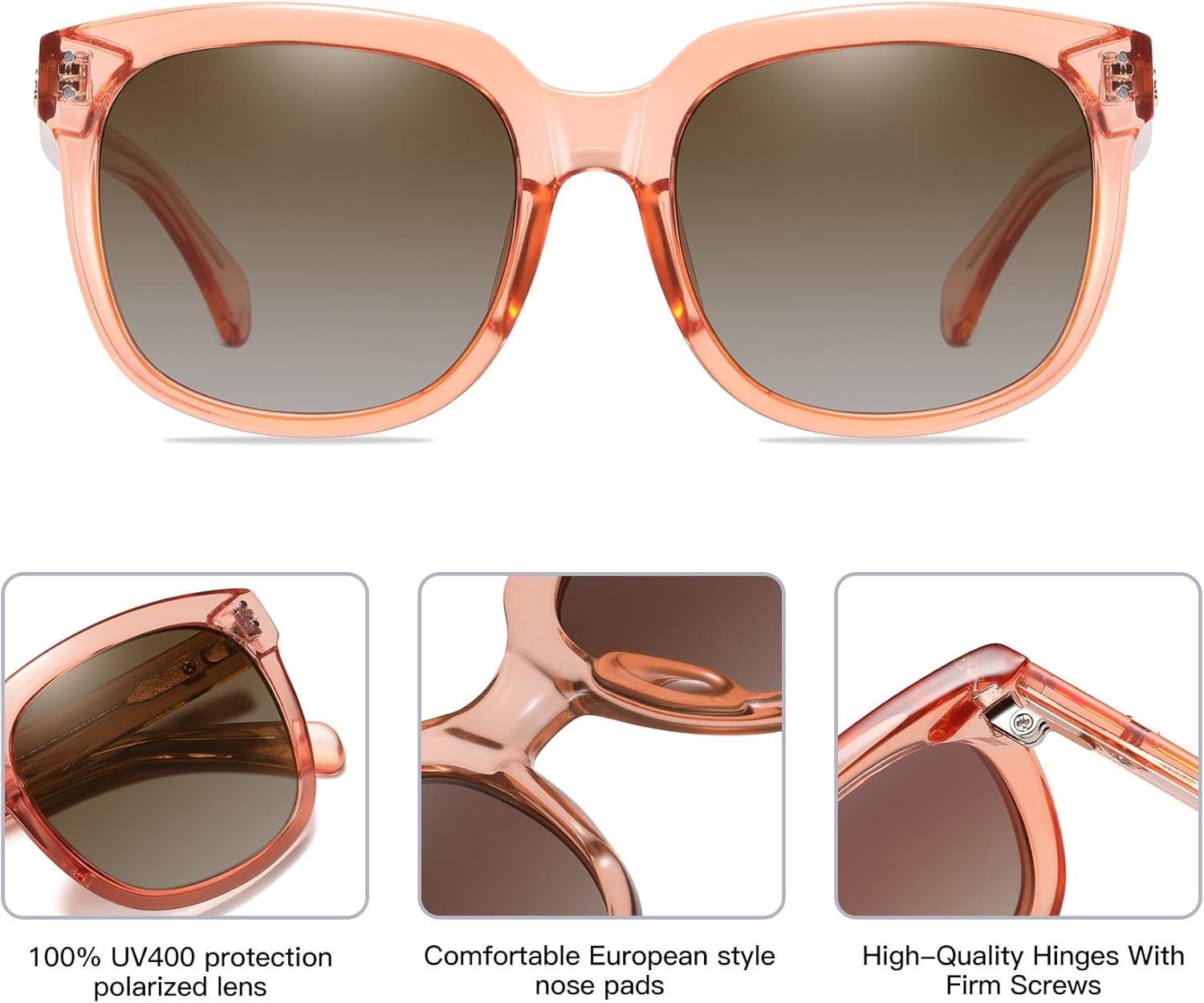 image:imageDUCO Retro Vintage Oversized Square Sunglasses for Women Big Luxury Womens Sun Glasses UV Protection DC2148Transparent Orange