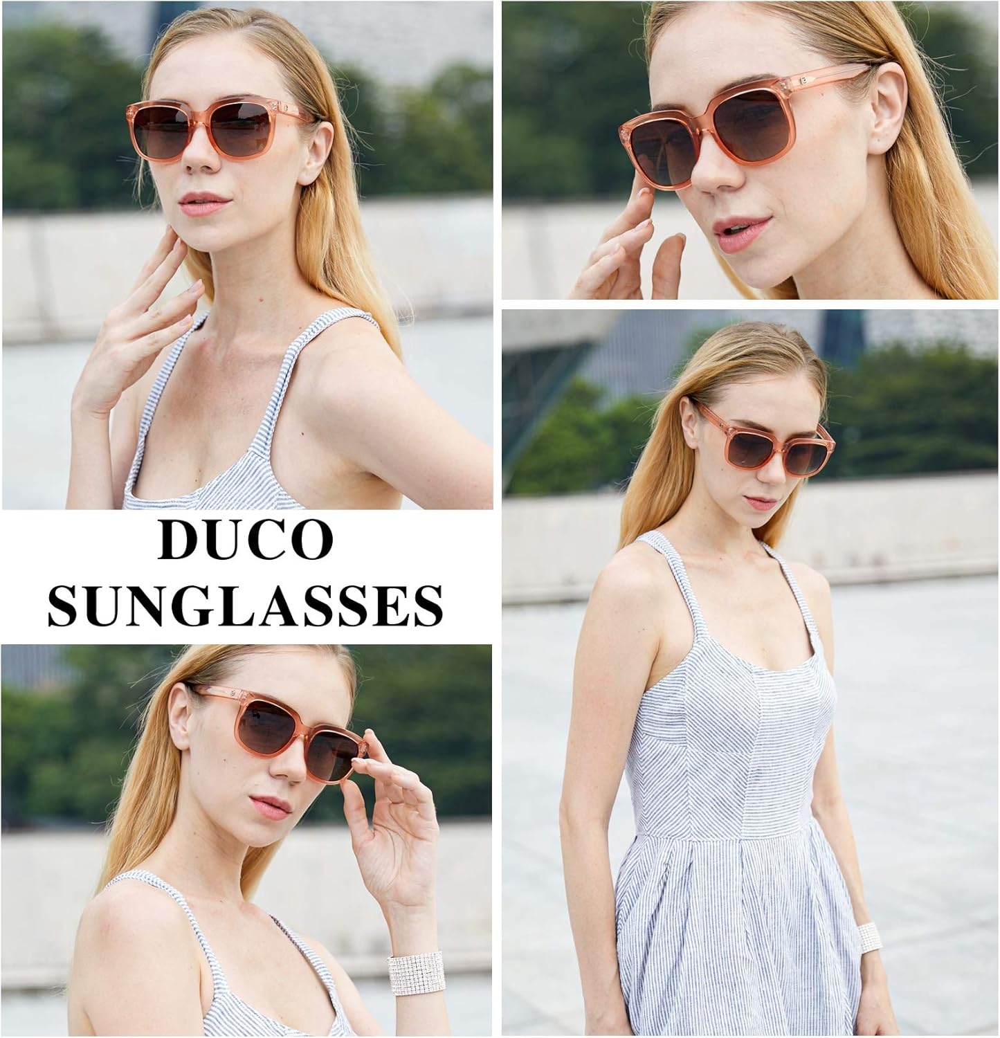 image:imageDUCO Retro Vintage Oversized Square Sunglasses for Women Big Luxury Womens Sun Glasses UV Protection DC2148Transparent Orange