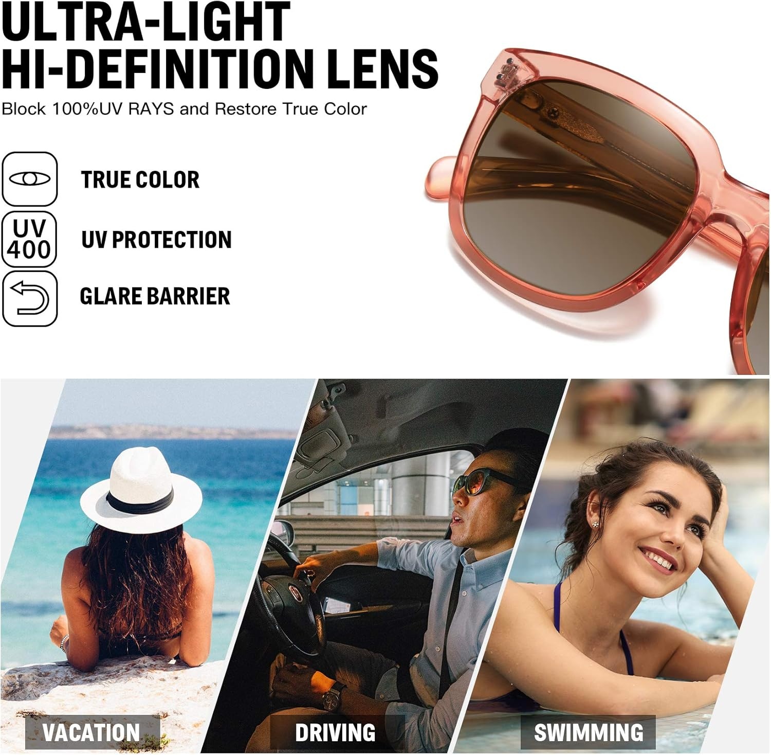 image:imageDUCO Retro Vintage Oversized Square Sunglasses for Women Big Luxury Womens Sun Glasses UV Protection DC2148Transparent Orange