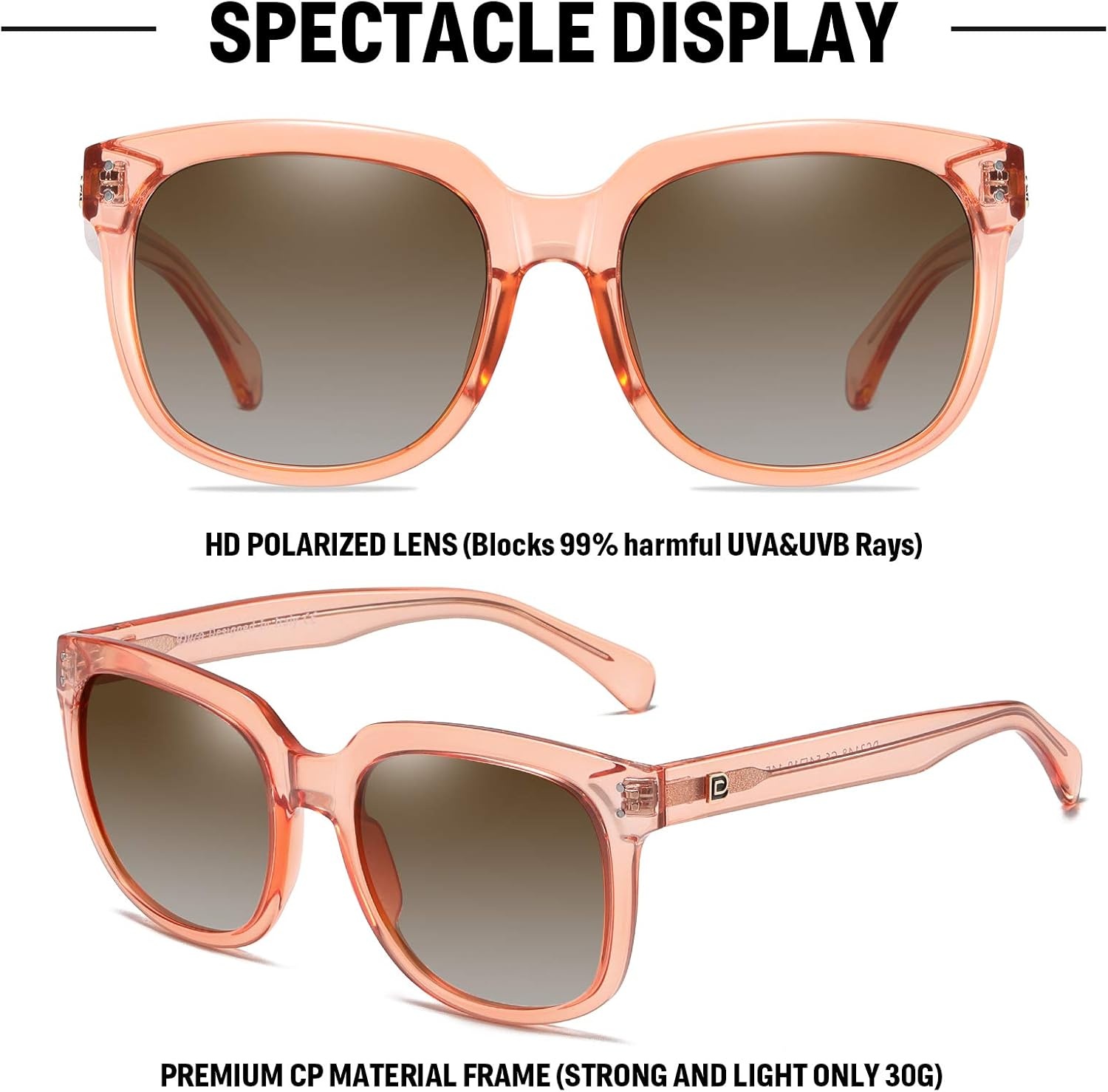 image:imageDUCO Retro Vintage Oversized Square Sunglasses for Women Big Luxury Womens Sun Glasses UV Protection DC2148Transparent Orange
