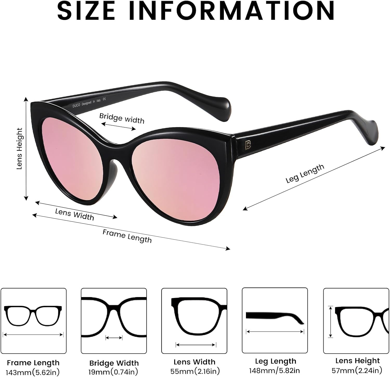 image:imageDUCO Vintage Cat Eye Sunglasses for Women Trendy Polarized Sun Glasses Oversized Designer Shades 2350