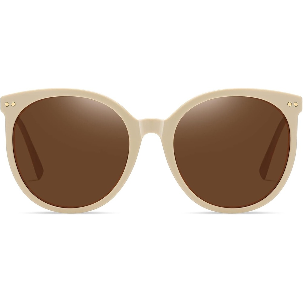 image:imageDUCO Oversized Polarized Sunglasses Womens Trendy Mirrored Shades Retro Round Vintage Light Weight UV400 Sun Glasses W016 34Beige Frame Brown Lens
