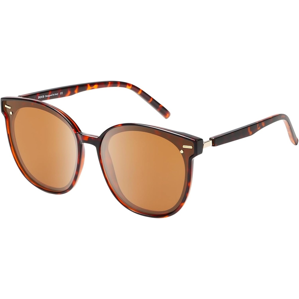 image:imageDUCO Retro Round Polarized Sunglasses for Women Men Oversized Vintage Shades W017 L Size Tortoise Brown Frame Brown Lens