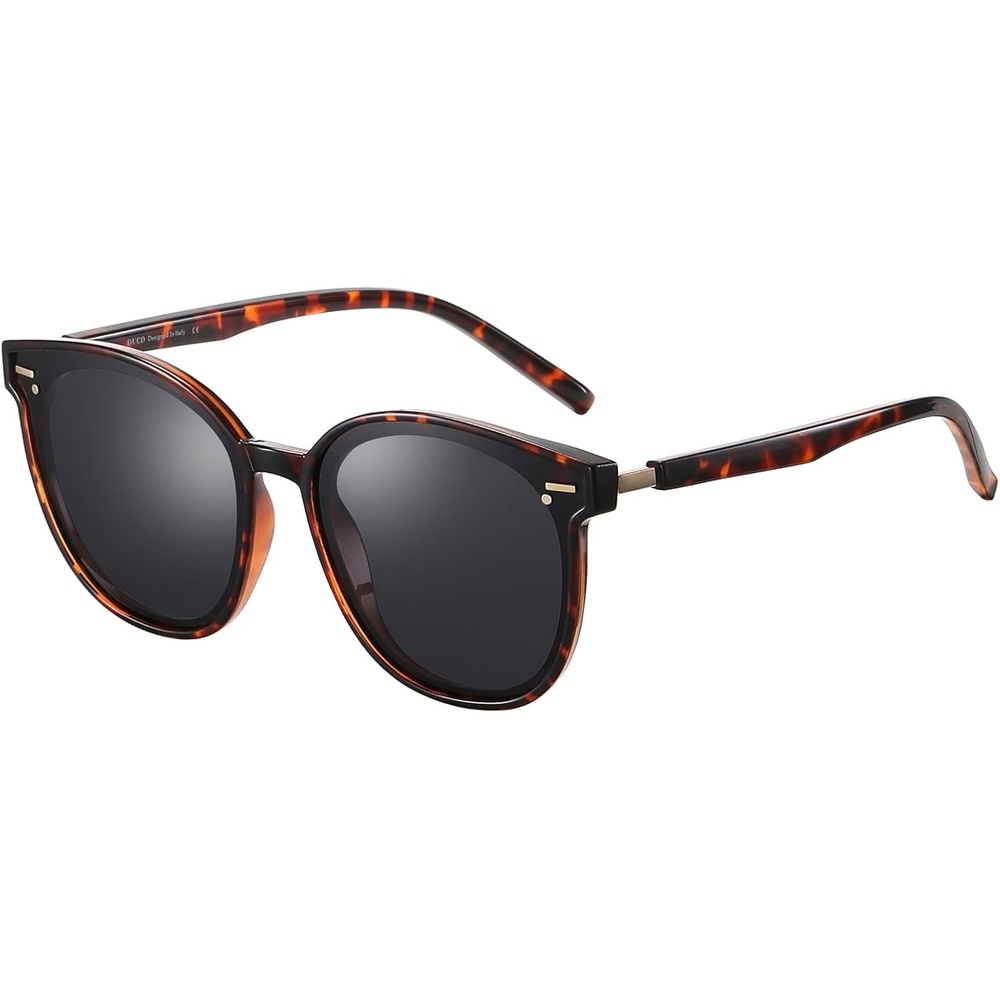 image:imageDUCO Retro Round Polarized Sunglasses for Women Men Oversized Vintage Shades W017 L Size Tortoise Brown Frame Grey Lens