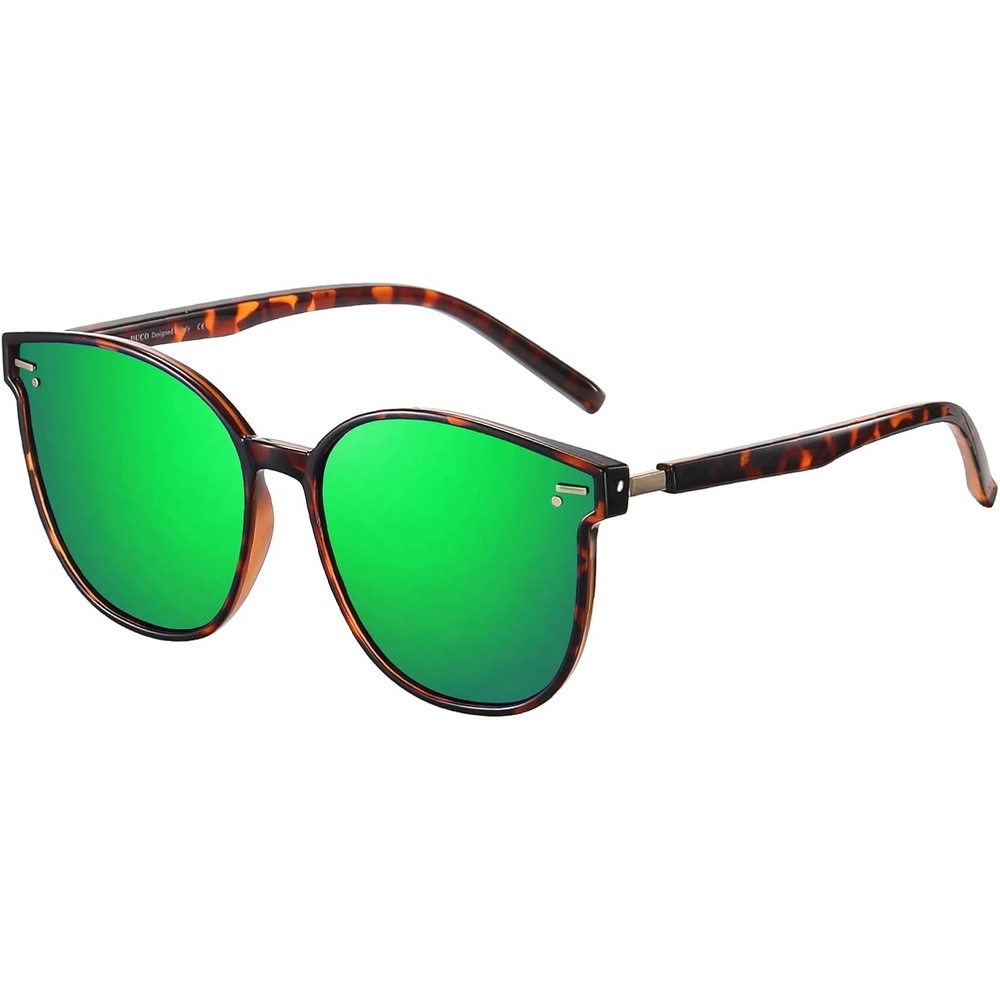 image:imageDUCO Retro Round Polarized Sunglasses for Women Men Oversized Vintage Shades W017 L Size Tortoise Brown Frame Revo Green Lens