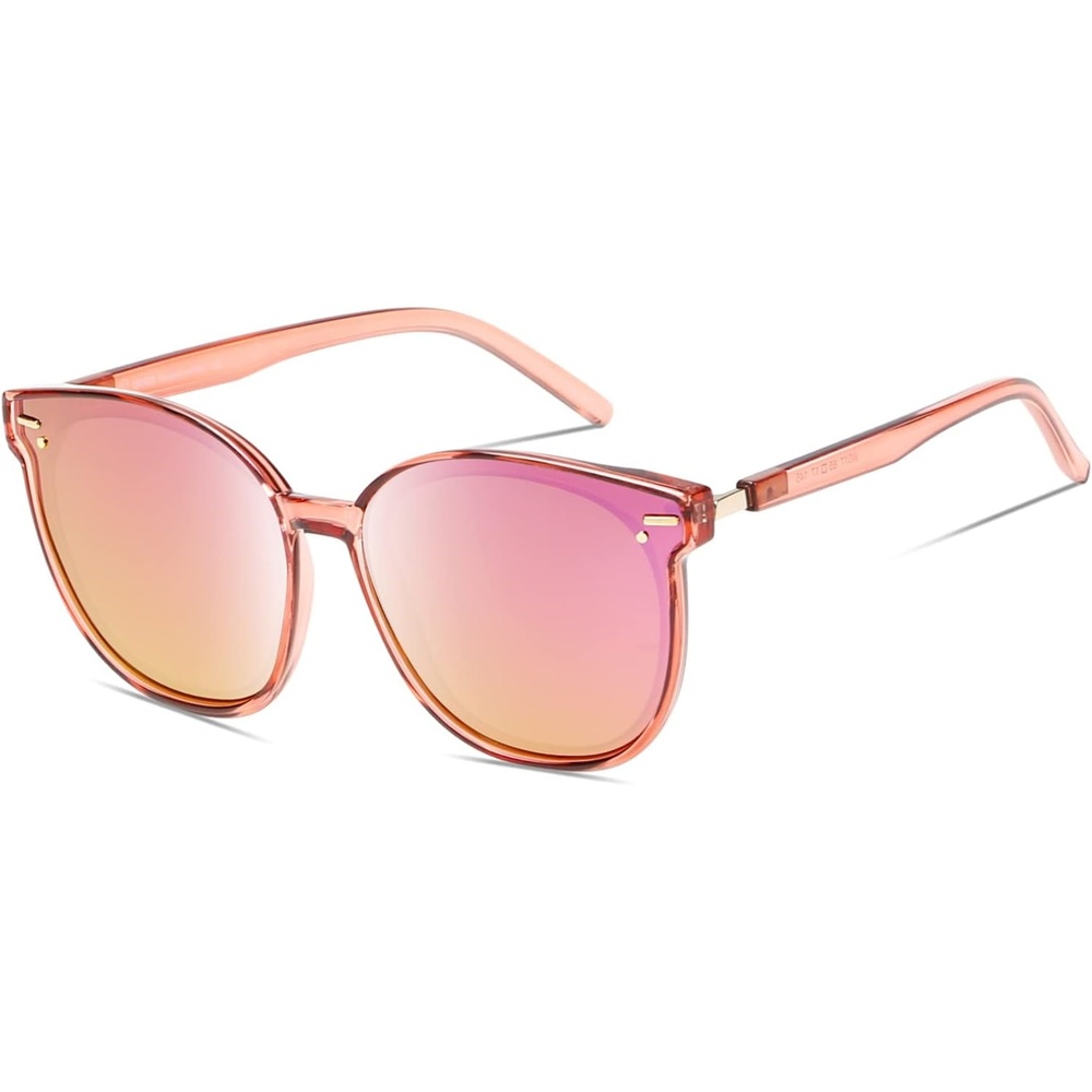 image:imageDUCO Retro Round Polarized Sunglasses for Women Men Oversized Vintage Shades W017 L Size Transparent Pink Frame Revo Pink Lens