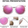 image:imageDUCO Polarized Oversized Sunglasses for Women Trendy Mirrored Shades Round Light Weight UV400 Sun Glasses DC2340Transparent Frame Revo Purple Lens