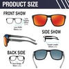 image:imageDUCO Polarized Square Sunglasses UV400 Protection amp HD for Unisex 6288A11 Matte Black Frame Gray Temple Revo Red Lens