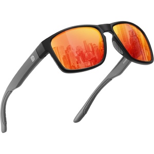 image:imageDUCO Polarized Square Sunglasses UV400 Protection amp HD for Unisex 6288A11 Matte Black Frame Gray Temple Revo Red Lens