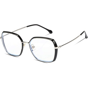 image:imageDUCO Retro Square Blue Light Glasses for Women Oversized Blue Ray Blocking Glasses Computer Glasses Teens Fashion Eyeglasses Balck W020Balck Silver Frame