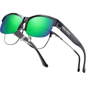 image:imageDUCO Polarized Fitover Sunglasses UV400 Protection amp HD for Unisex 8960  Stylish halfframe ultralight23g Durable TR90 frame lenses stay put fits over Rx glasses for sports amp daily07 Transparent Grey Frame Revo Green Lens