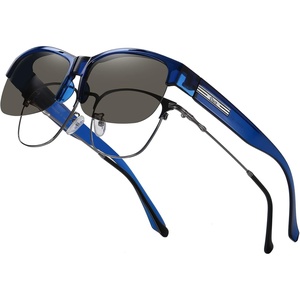 image:imageDUCO Polarized Fitover Sunglasses UV400 Protection amp HD for Unisex 8960  Stylish halfframe ultralight23g Durable TR90 frame lenses stay put fits over Rx glasses for sports amp daily04 Transparent Blue Frame Grey Lens