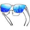 image:imageDUCO Polarized Fitover Sunglasses UV400 Protection amp HD for Unisex 8985  Ultralight23g durable TR90 frame clear view lenses stay put comfort stylish fits over Rx glasses for sports amp daily05 Clear Grey Frame Revo Blue Lens