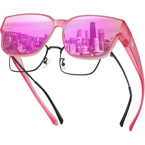 image:imageDUCO Polarized Fitover Sunglasses UV400 Protection amp HD for Unisex 8985  Ultralight23g durable TR90 frame clear view lenses stay put comfort stylish fits over Rx glasses for sports amp daily06 Clear Rose Frame Revo Pink Lens