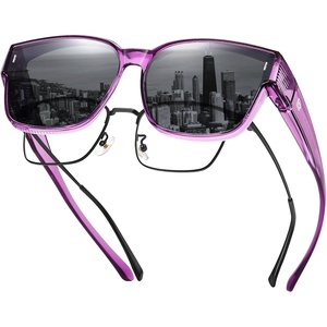image:imageDUCO Polarized Fitover Sunglasses UV400 Protection amp HD for Unisex 8985  Ultralight23g durable TR90 frame clear view lenses stay put comfort stylish fits over Rx glasses for sports amp daily09 Clear Purple Frame Grey Lens