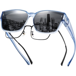 image:imageDUCO Polarized Fitover Sunglasses UV400 Protection amp HD for Unisex 8985  Ultralight23g durable TR90 frame clear view lenses stay put comfort stylish fits over Rx glasses for sports amp daily08 Clear Blue Frame Grey Lens