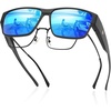 image:imageDUCO HD Polarized Sunglasses That Fit Over Glasses for Men Women 8986  UV400 Protection Lightweight23g TR90 Frame SkinFriendly Square Wrap Around Sunglasses For Driving Sports DailyMatte Black Frame Revo Blue Lens